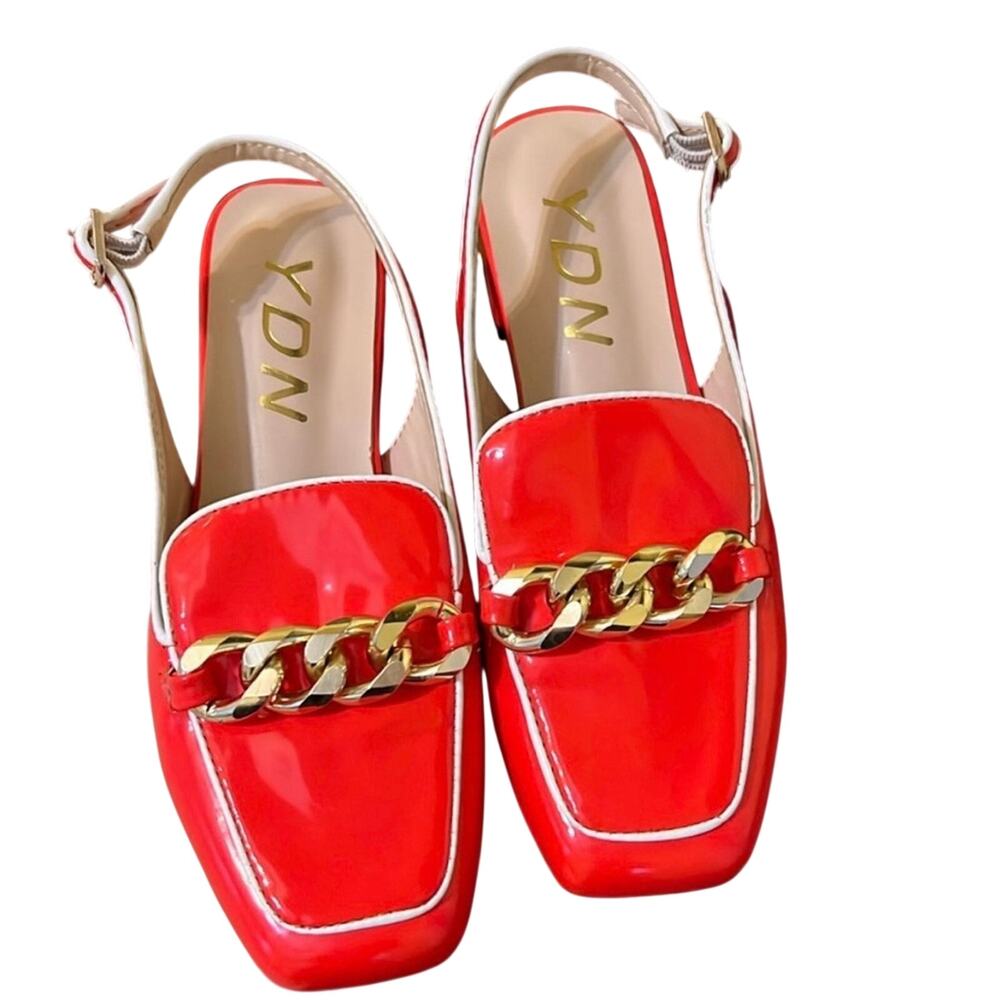 YDN Red Closed Toe Shoes Size 6 Block Heel Slingback Special Occasion Square Toe